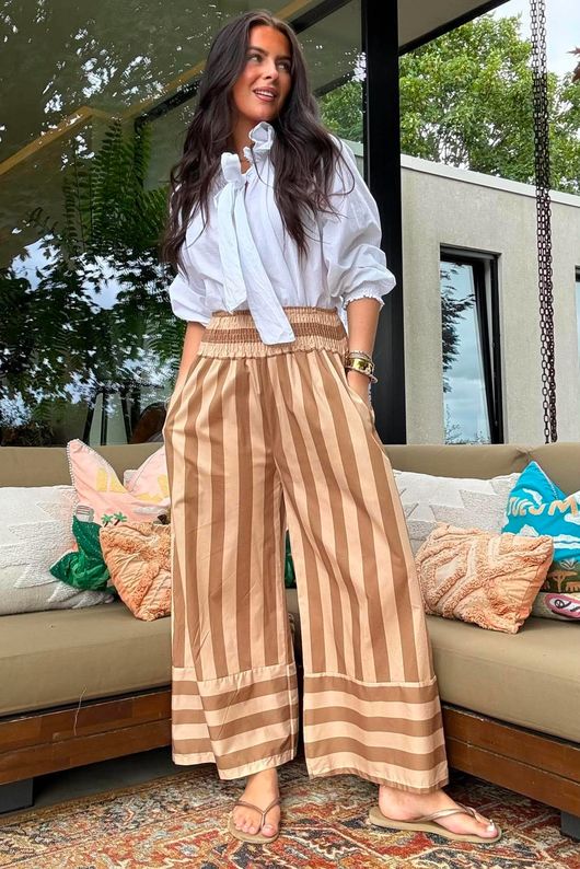 Bloc Stripe Wide Leg Pant Nutmeg & Cedar